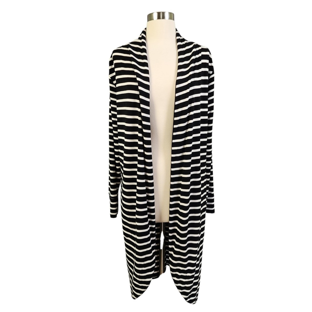 Soma Womens Striped Longline Open Front Cardigan Large Black White Modal Blend